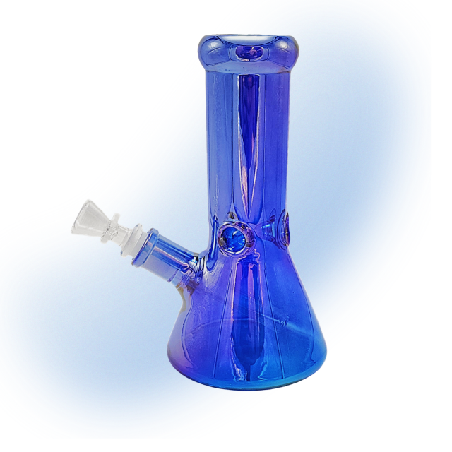 8" 7mm Glass Beaker Bong | Electroplated Water Pipe - Blue