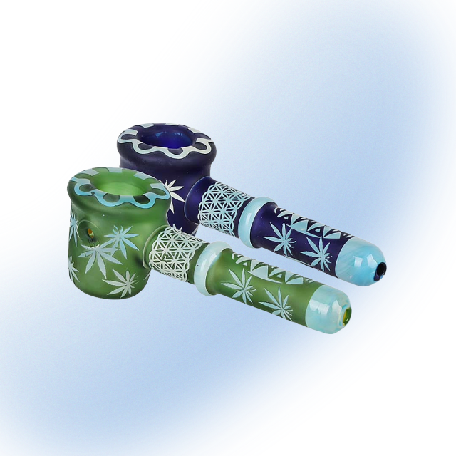 Flower of Leaf Sandblasted Glass Hand Pipe | 4.75"
