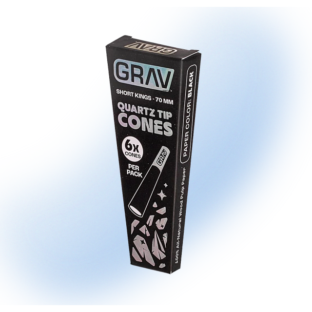 GRAV Short Kings Quartz Tip Cones 6 Ct Black | 70mm Pre Rolled Cones