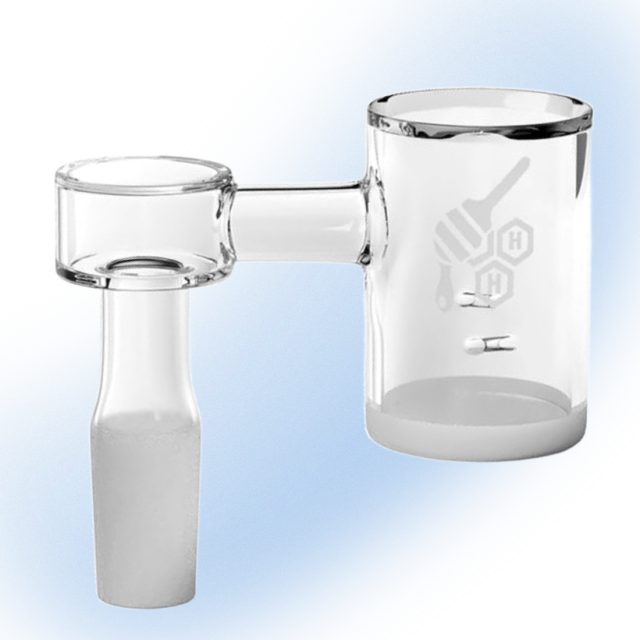 Honey And Milk Whirlwind Sidecar Banger with opaque bottom and whirlwind holes on a white background