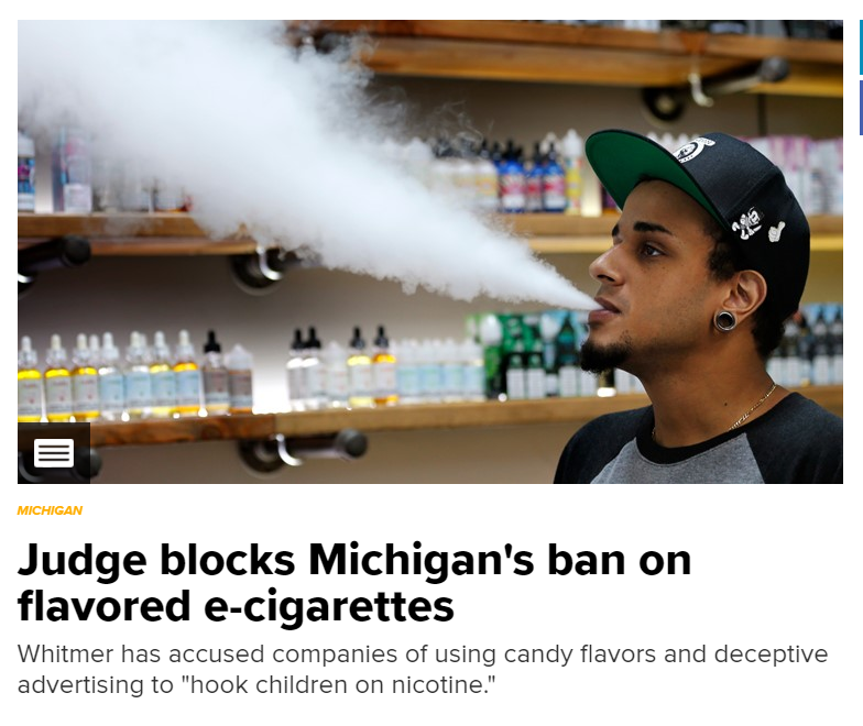 Judge blocks Michigan's ban on flavored e-ciggarettes